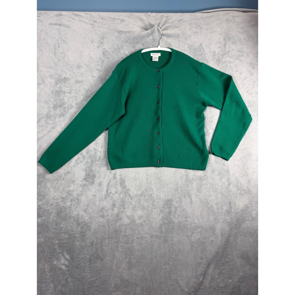 Talbots Womens M Green Cardigan Sweater Merino Wool Button Front Quiet Luxury